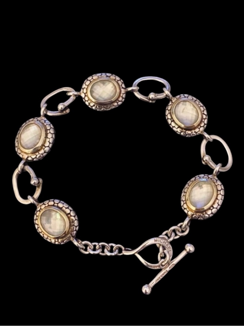 Michael Dawkins .925 Sterling Silver Mother of Pearl Doublet Link Bracelet - Picture 9 of 9